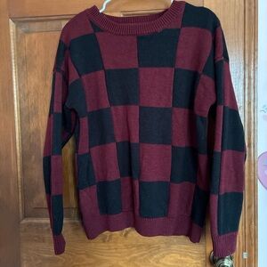 Forever 21 Burgundy and Black Checkered Sweater